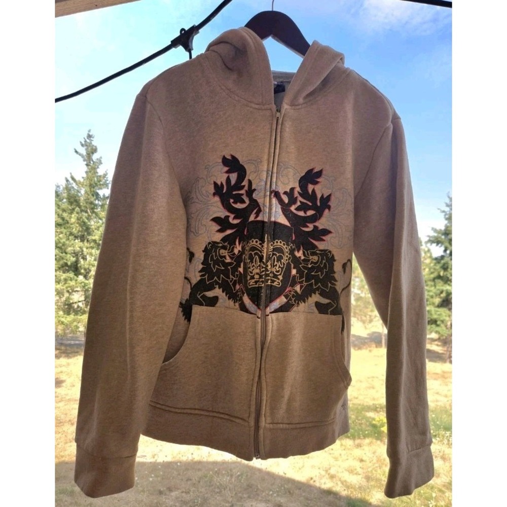 Rare Dolphino Full Zip Hoodie Sweatshirt y2k M Tattoo Streetwear Lion Graphic